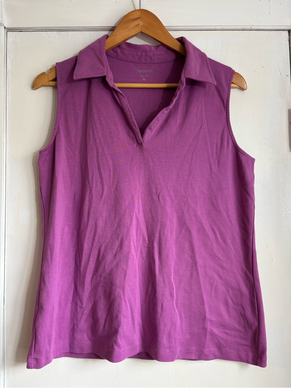 Relativity Sleeveless Polo Tank Top - Magenta
